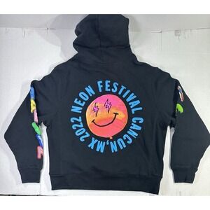 Balvin 2022 Neon Festival Cancun‎ Mexico Hoodie XL Black Graphic Pullover